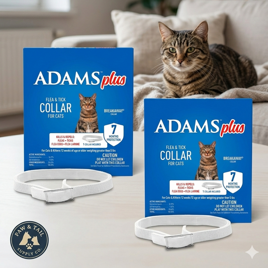 Adams Plus Flea & Tick Collar for Cats Water-Resistant Up to 7 Months Protection 2PCK Paw and Tail Supply