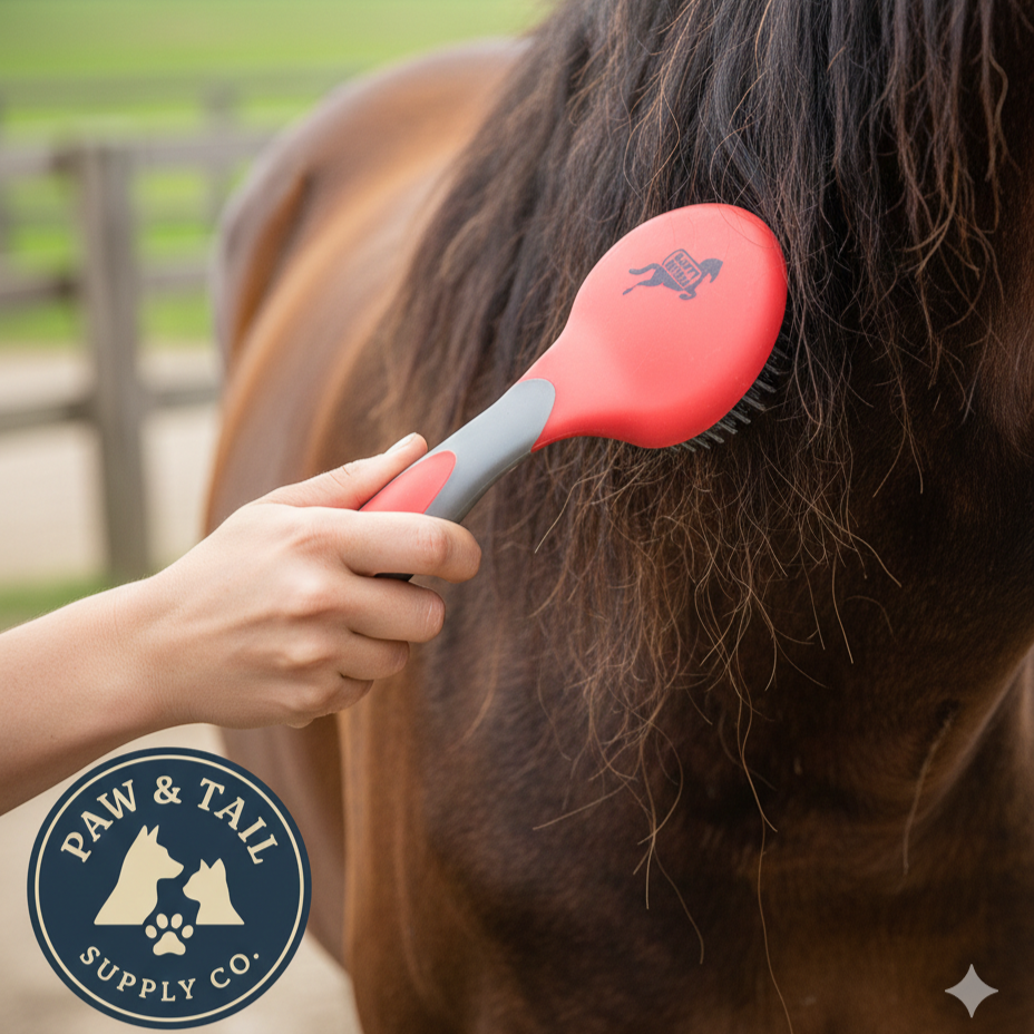 Happy Horse Mane & Tail Brush + Shapley’s M-T-G Plus 32oz Equine Grooming Kit Paw and Tail Supply