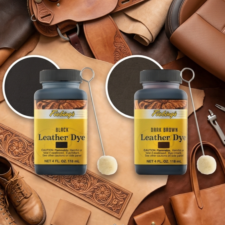 Fiebing’s Alcohol-Based Leather Dye 4 oz. Bundle Black & Brown + Applicator Included Paw and Tail Supply