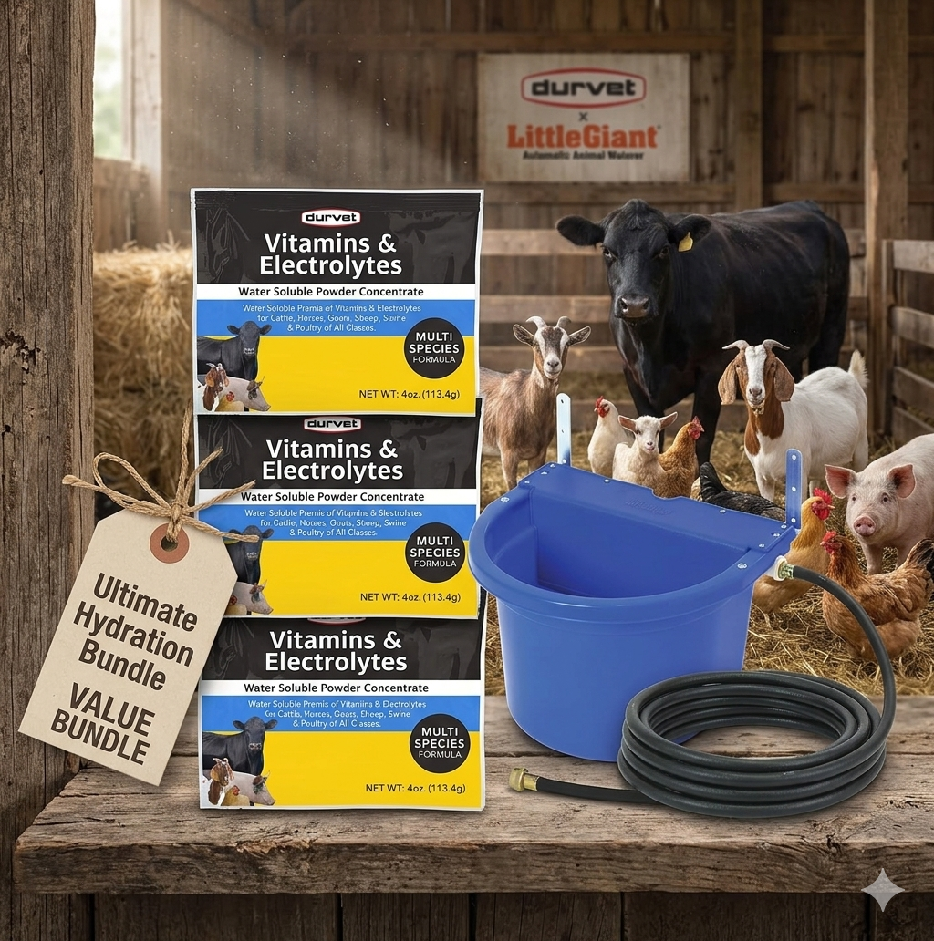 Little Giant 4Gal Waterer + Durvet Vitamins & Electrolytes 4oz 3PCK Livestock Bundle Paw and Tail Supply