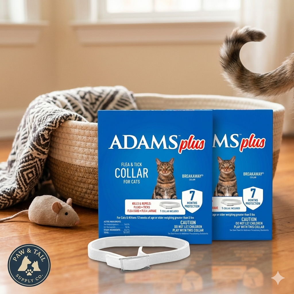 Adams Plus Flea & Tick Collar for Cats Water-Resistant Up to 7 Months Protection 2PCK Paw and Tail Supply