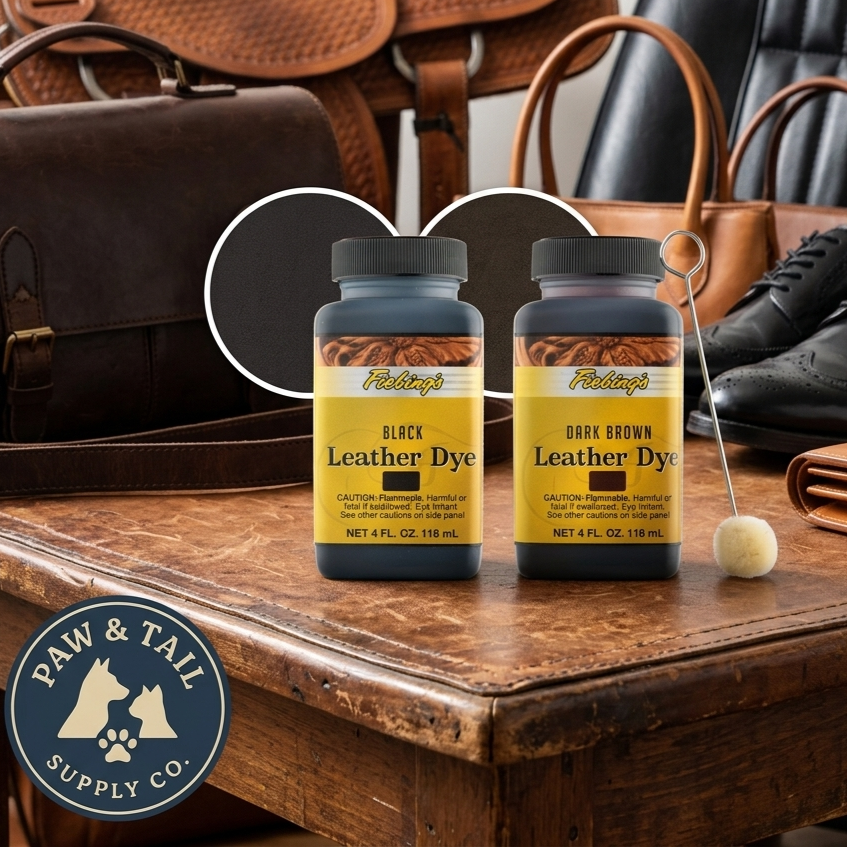 Fiebing’s Alcohol-Based Leather Dye 4 oz. Bundle Black & Brown + Applicator Included Paw and Tail Supply