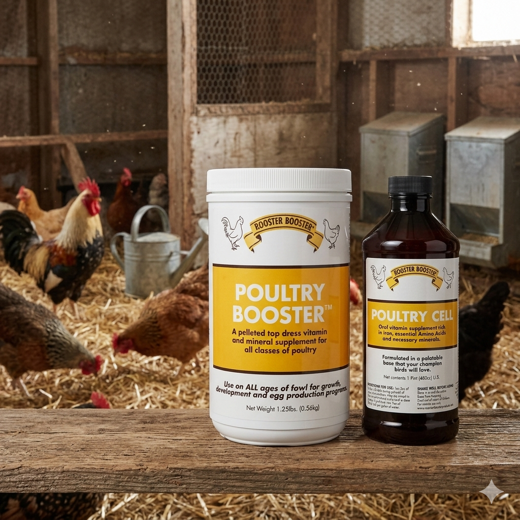 Rooster Booster Poultry Cell 16 oz + Poultry Booster 1.25 lb Poultry Care Bundle Paw and Tail Supply