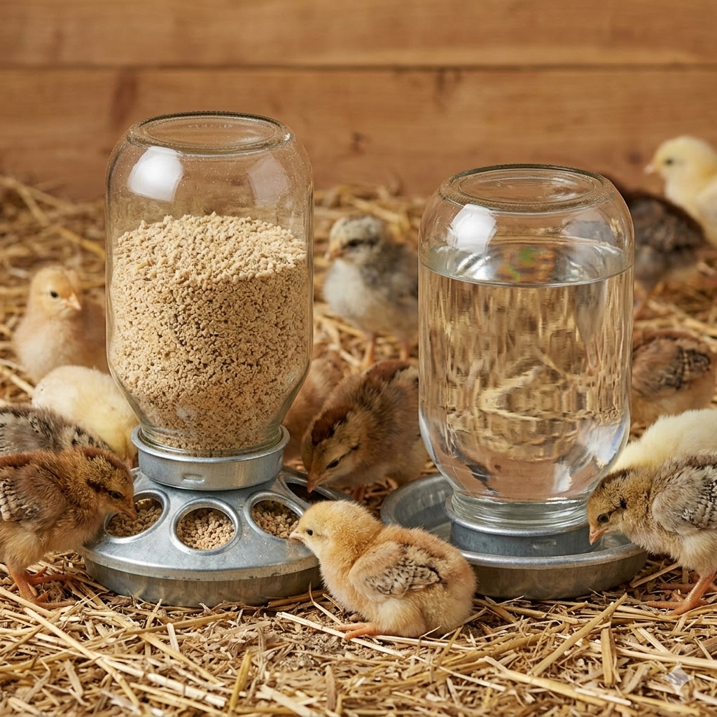 Mason Jar Baby Chick Feeder & Waterer Set - Galvanized Base with Glass Jar Bundle Paw and Tail Supply