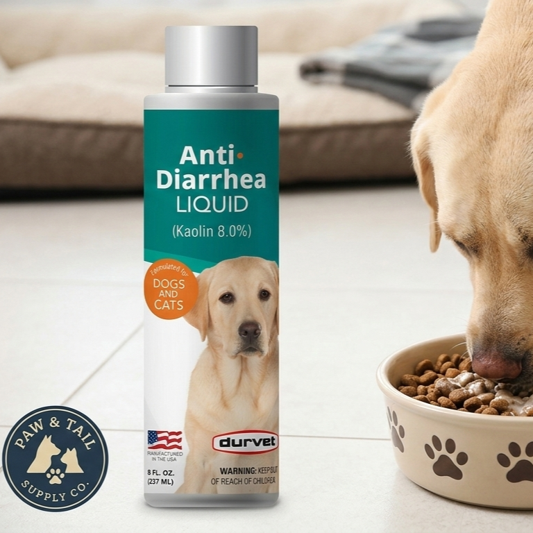 Durvet Kaolin Anti-Diarrhea Liquid 8 oz. Dogs & Cats Electrolyte Support Paw and Tail Supply