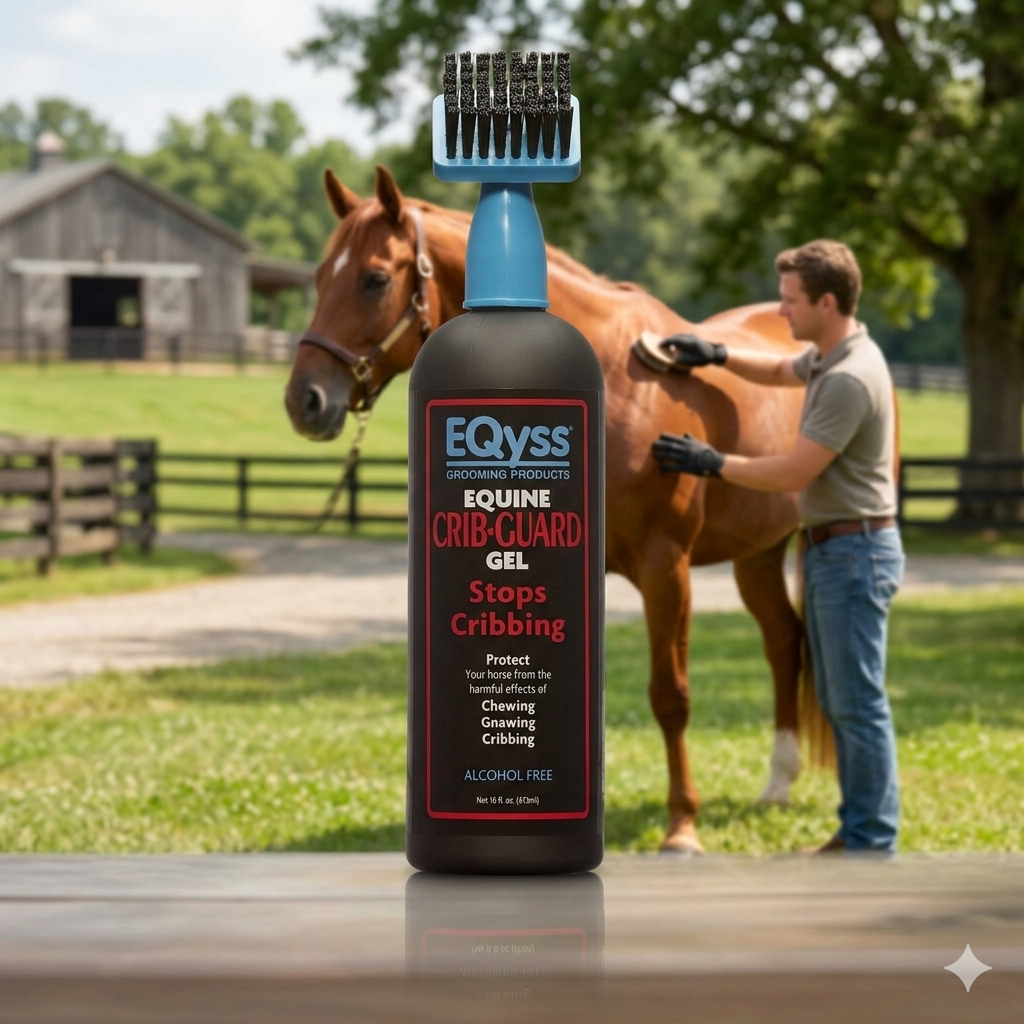 EQyss Crib-Guard Anti-Chewing Gel w/ Brush 16 oz. Aloe-Based Anti-Chew Horses Paw and Tail Supply