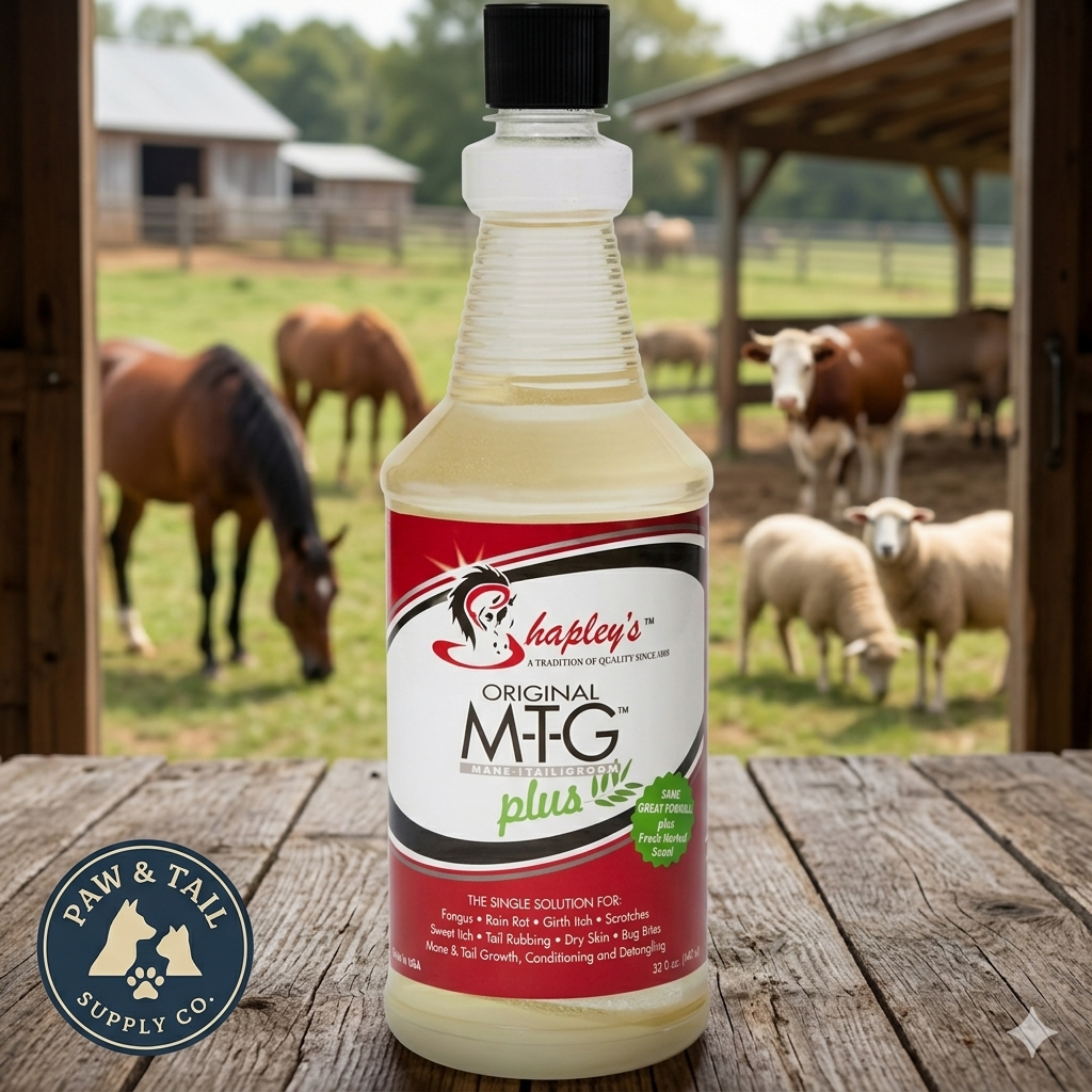 Happy Horse Mane & Tail Brush + Shapley’s M-T-G Plus 32oz Equine Grooming Kit Paw and Tail Supply