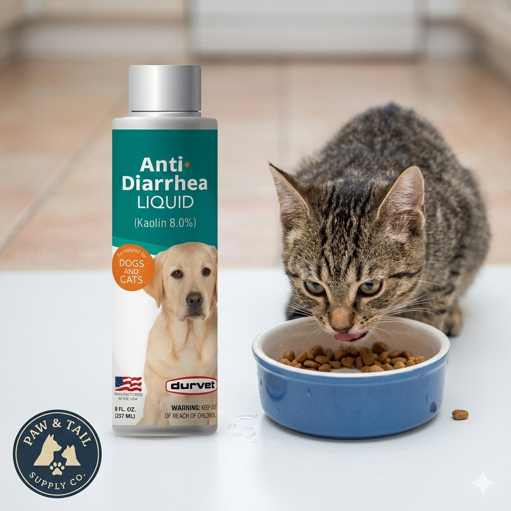 Durvet Kaolin Anti-Diarrhea Liquid 8 oz. Dogs & Cats Electrolyte Support Paw and Tail Supply