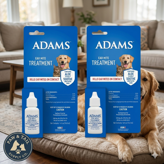 Adams Ear Mite Treatment for Dogs & Cats 0.5oz Kills Mites Fast Soothes Pet Ear 2PCK Paw and Tail Supply
