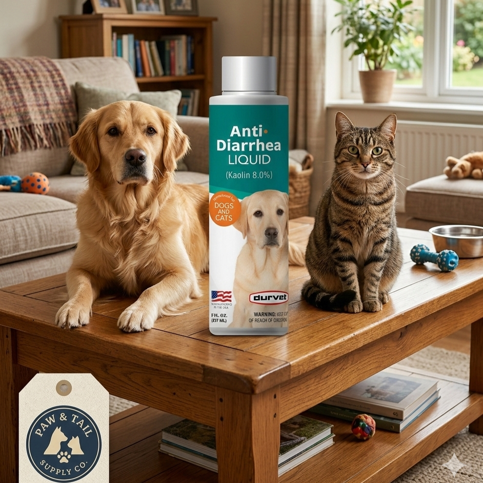 Durvet Kaolin Anti-Diarrhea Liquid 8 oz. Dogs & Cats Electrolyte Support Paw and Tail Supply