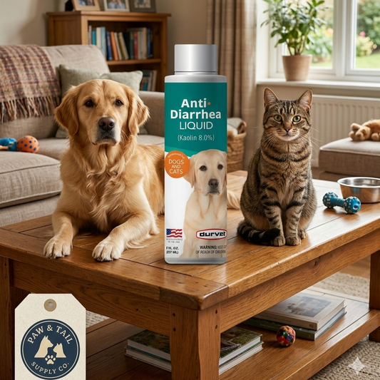 Durvet Kaolin Anti-Diarrhea Liquid 8 oz. Dogs & Cats Electrolyte Support Paw and Tail Supply