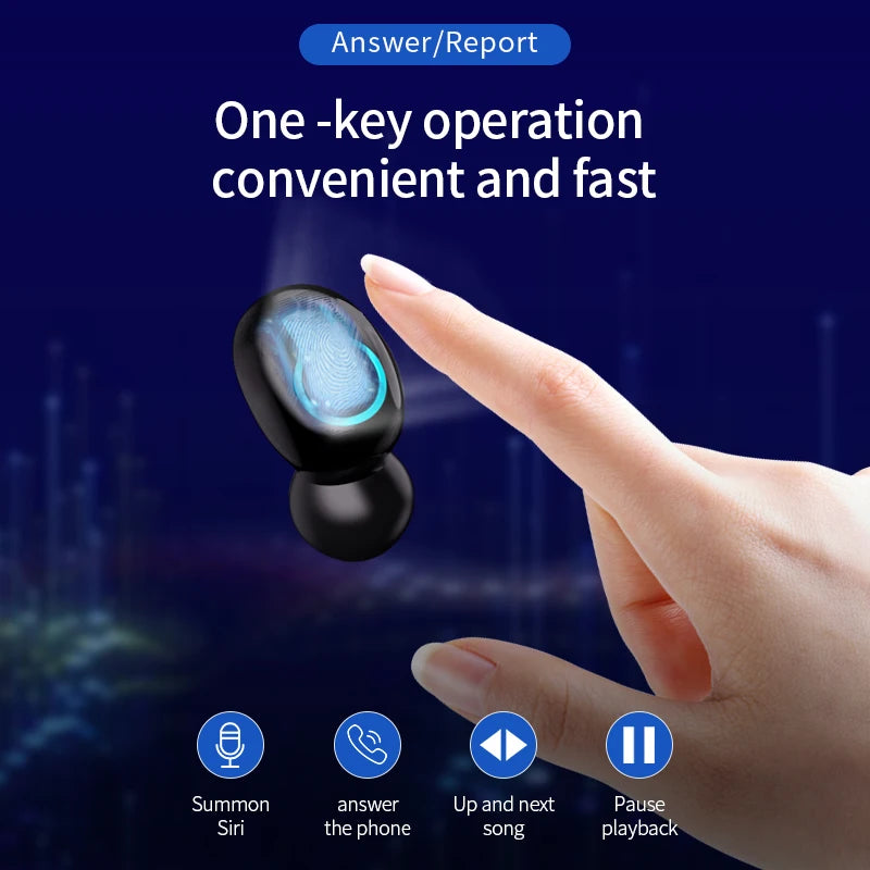 Q66 Wireless V5.0 Bluetooth Earphone HD Stereo Headphone Sports Waterproof Headset With Dual Mic and 6000mAh Battery Charge Case eprolo