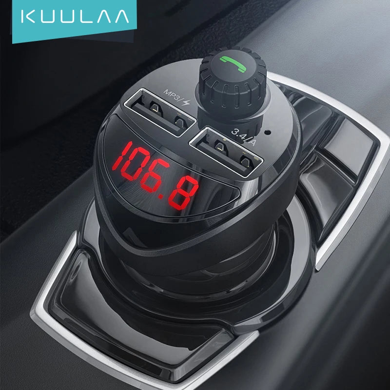 KUULAA Car Charger FM Transmitter Bluetooth Car Audio MP3 Player TF Card Car Kit 3.4A Dual USB Car Phone Charger For Xiaomi Mi eprolo