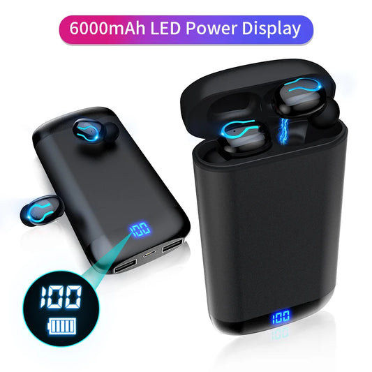 Q66 Wireless V5.0 Bluetooth Earphone HD Stereo Headphone Sports Waterproof Headset With Dual Mic and 6000mAh Battery Charge Case eprolo