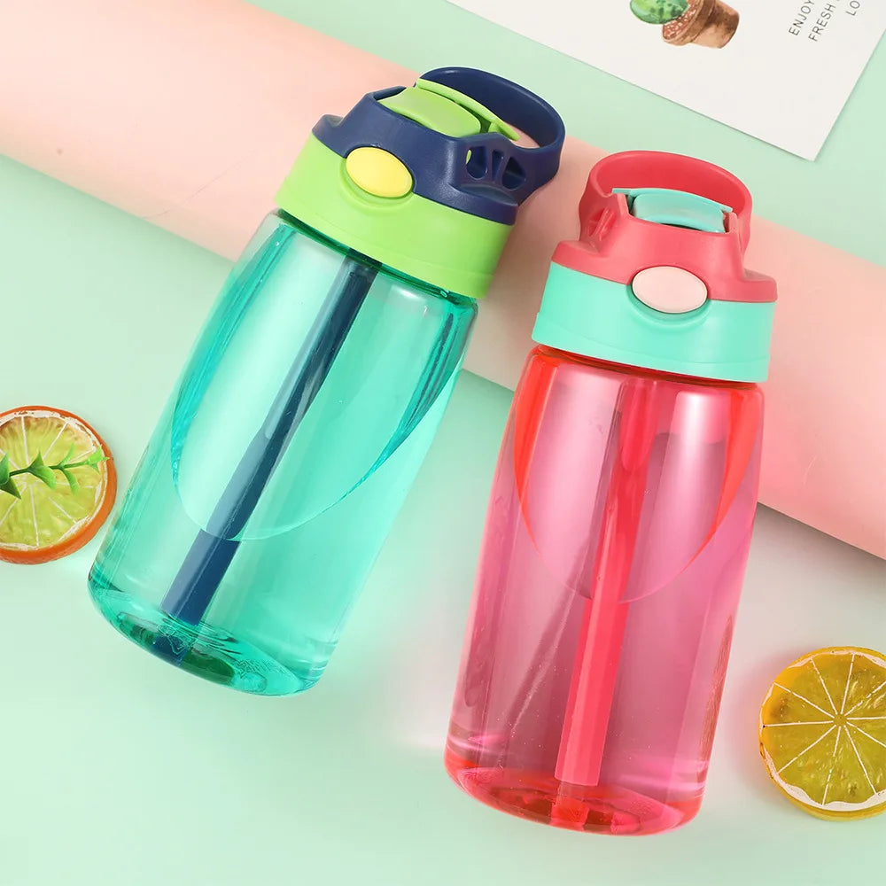 480ml Water Bottle With Straw Kids Girls Portable Travel Bottles Gym Sports Fitness Cup Summer Cold Water Juice Drinking Bottle