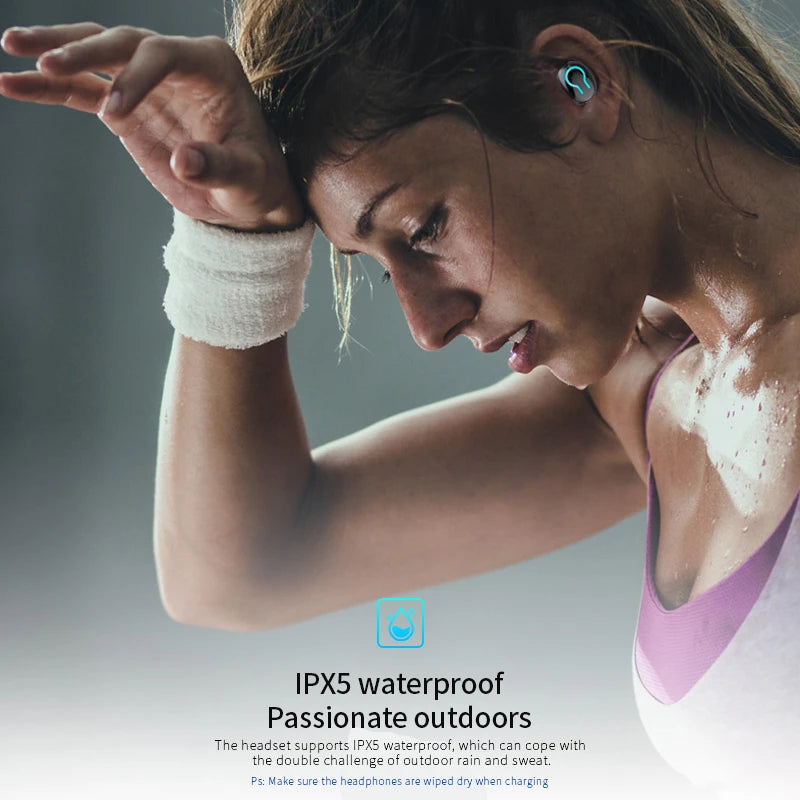 Q66 Wireless V5.0 Bluetooth Earphone HD Stereo Headphone Sports Waterproof Headset With Dual Mic and 6000mAh Battery Charge Case eprolo