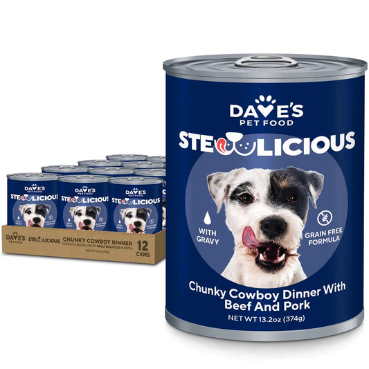 Dave's Stewlicious Cowboy Dinner w/ Beef & Pork Wet Dog Food (13.2oz) The Family Pet