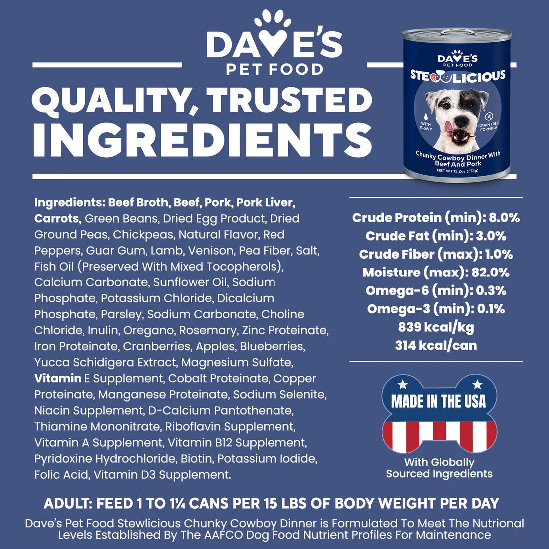 Dave's Stewlicious Cowboy Dinner w/ Beef & Pork Wet Dog Food (13.2oz) The Family Pet