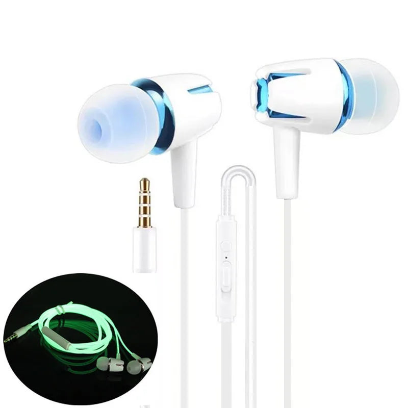 Luminous Headset 3.5mm Plug Wired Glowing Earphone with Mic Volume Control Bass Earbud for IPhone Samsung Huawei Xiaomi Phone Pc eprolo