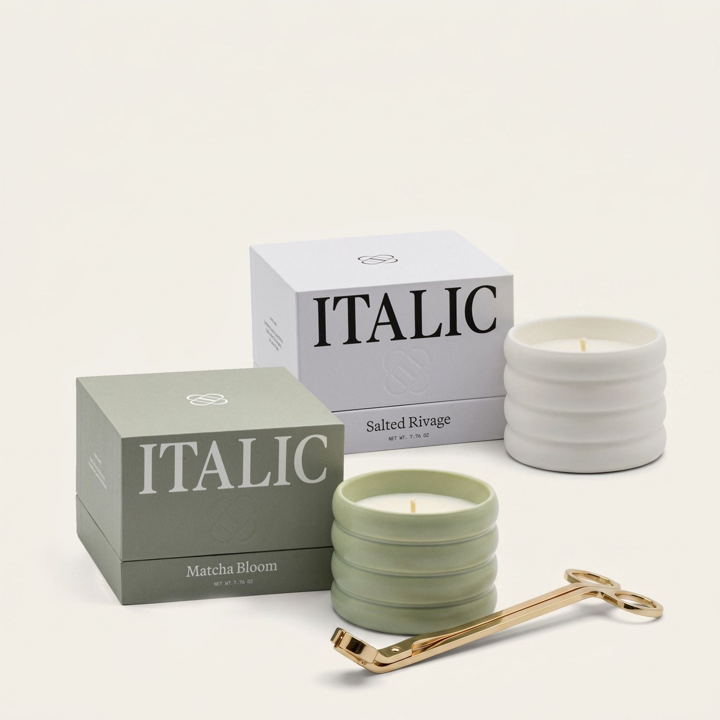 Soy Wax Ceramic Candle & Wick Trimmer Set Italic