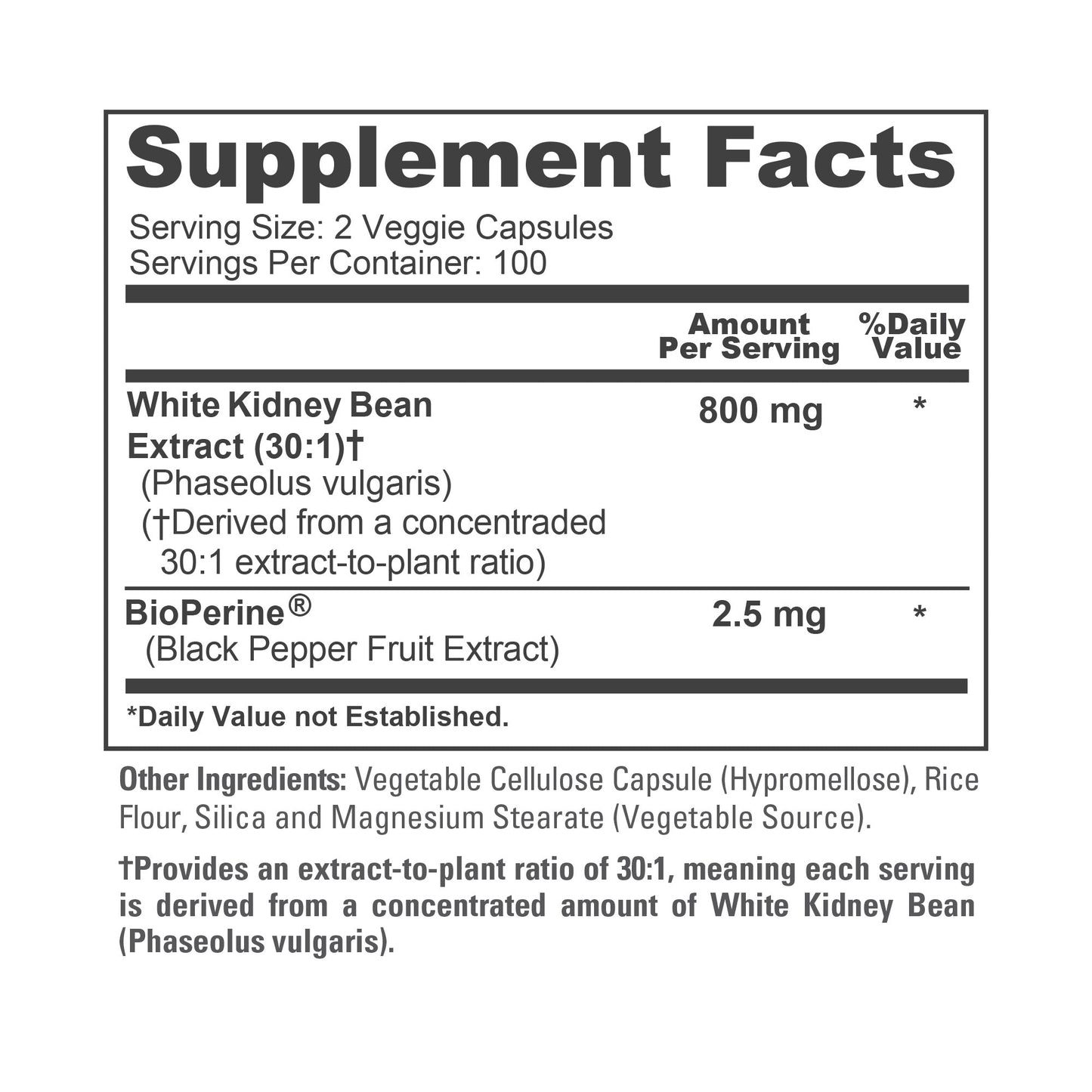 NusaPure White Kidney Beans 30:1 Extract, 800 mg 200 Vegan Capsules - Bioperine - (Vegan, Non-GMO) NusaPure