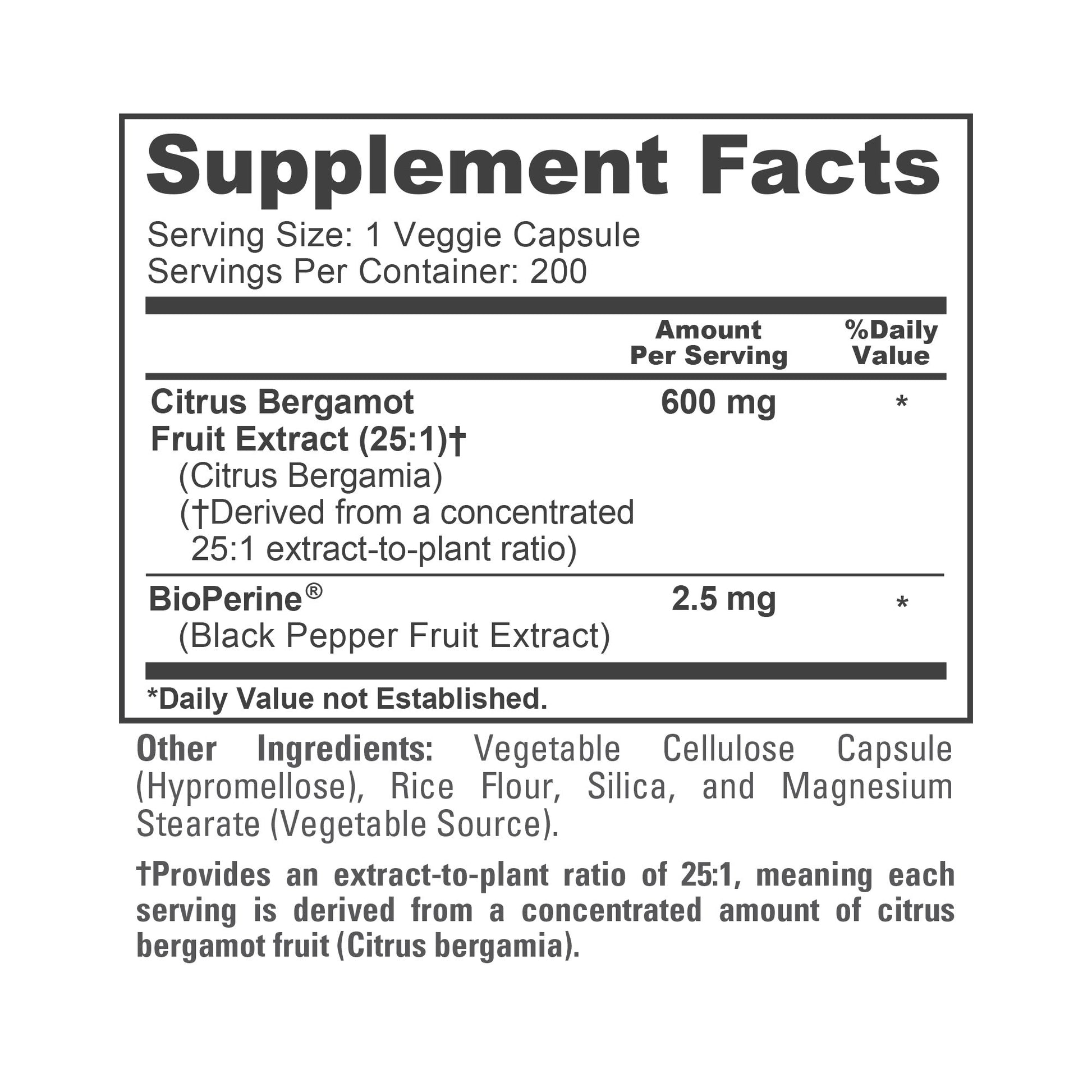 NusaPure Citrus Bergamot Capsules 600mg, 200 Capsules - 25:1 Bergamot Extract - 200 Servings, Bioperine, Vegan, Non-GMO NusaPure