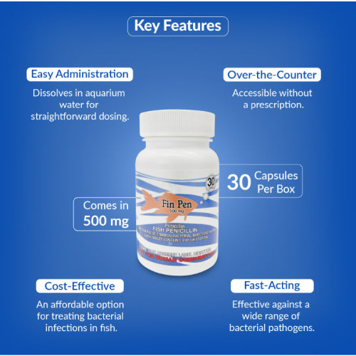 Fish Pen 500mg Capsules for Aquarium Fish – 30 Count – Water Care Support Paw and Tail Supply