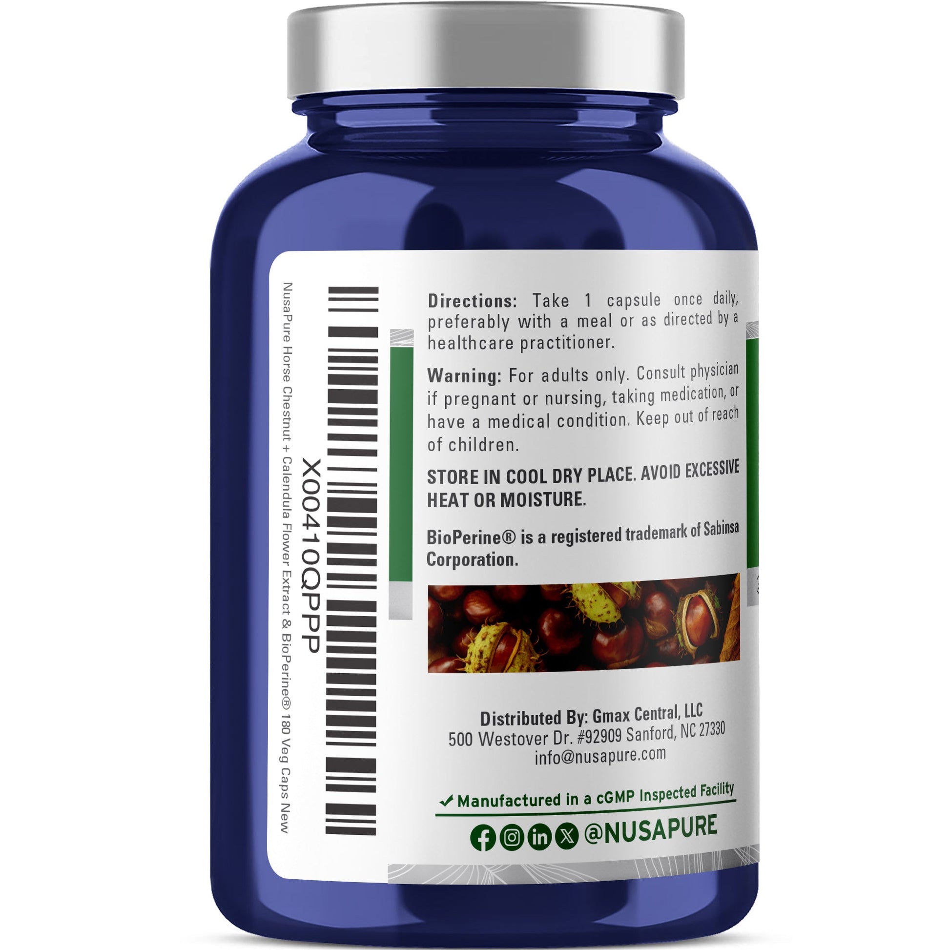 NusaPure Horse Chestnut 20:1 Extract, 300 mg 180 Veggie Caps Non-GMO, Vegan, BioPerine, Calendula Flower NusaPure
