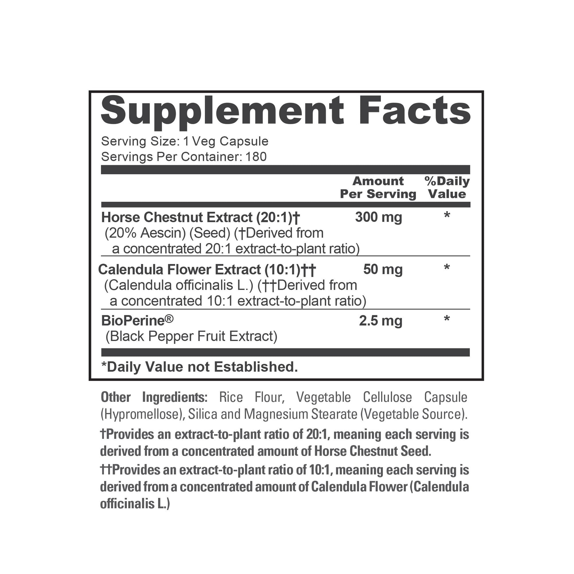 NusaPure Horse Chestnut 20:1 Extract, 300 mg 180 Veggie Caps Non-GMO, Vegan, BioPerine, Calendula Flower NusaPure