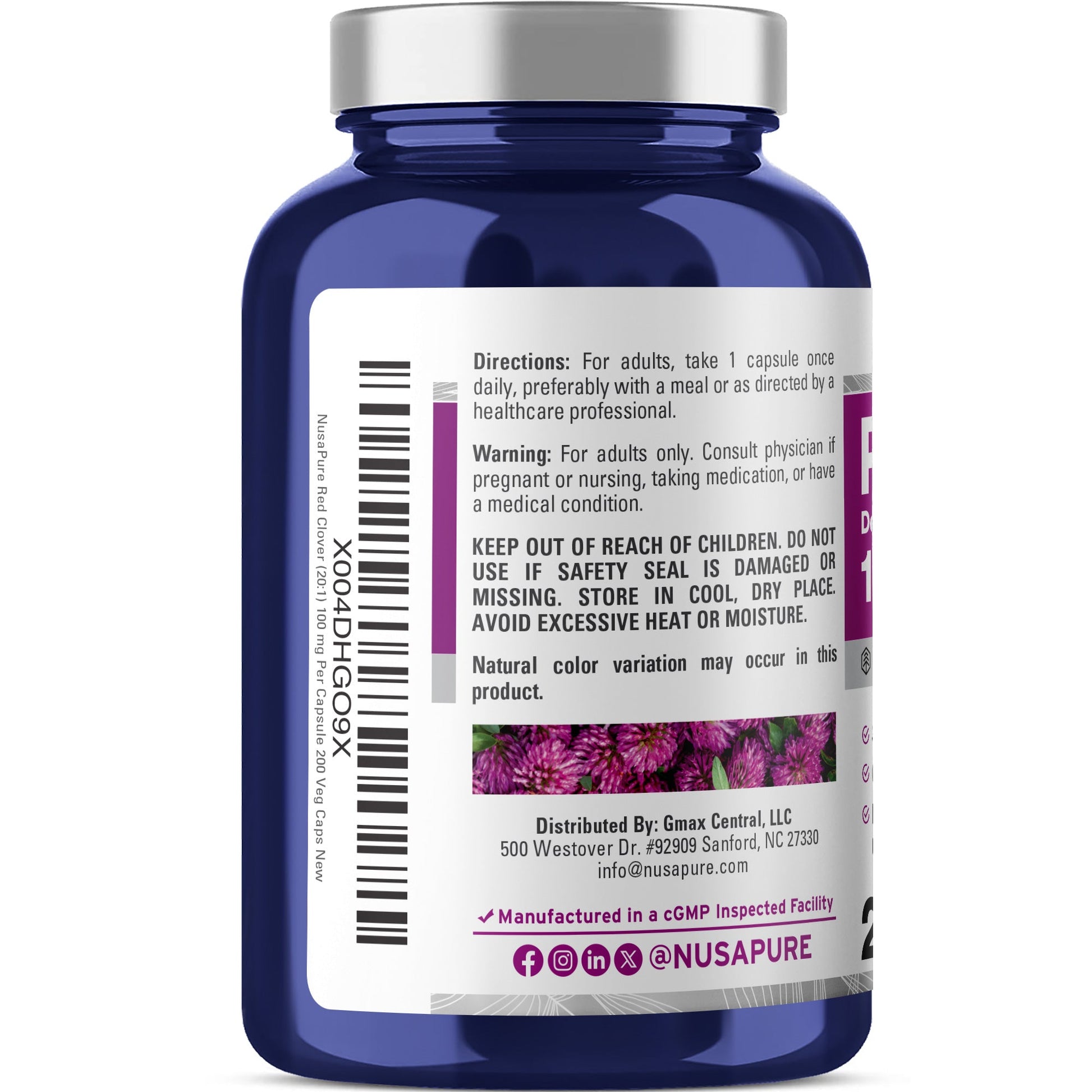 NusaPure Red Clover Blossoms 20:1 Extract, 100 mg 200 Veg Capsules Trifolium Pratente L. Suitable for Vegetarians/Vegan Non GMO Dietary Supplement NusaPure