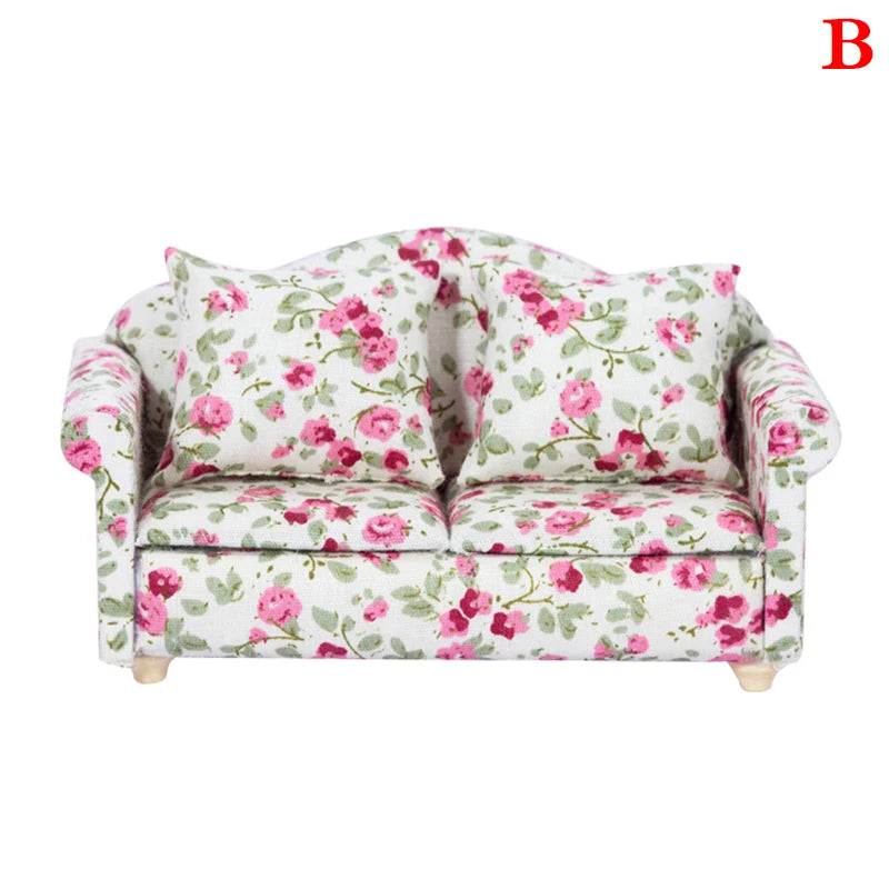 Mini Dollhouse Furniture Sofa with Pillow Set Simulation 1:12 Miniature Living Room Kids Pretend Play DIY Doll House Decor annizon.com