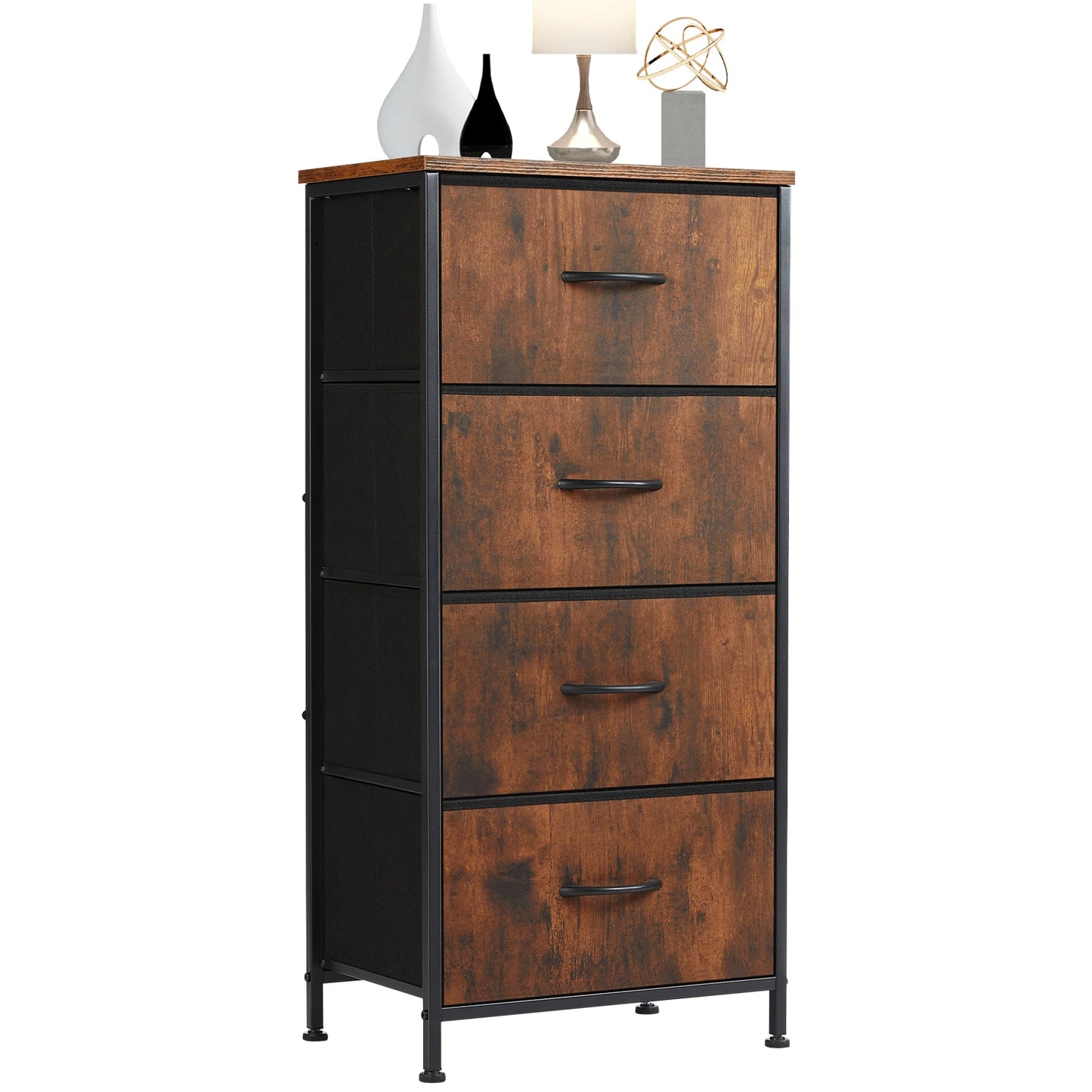 JHK Dresser For Bedroom With 4 Fabric Drawers Nightstand Wardrobe Steel Frame Closet For Clothes Storage Cabinet Of Furniture annizon.com