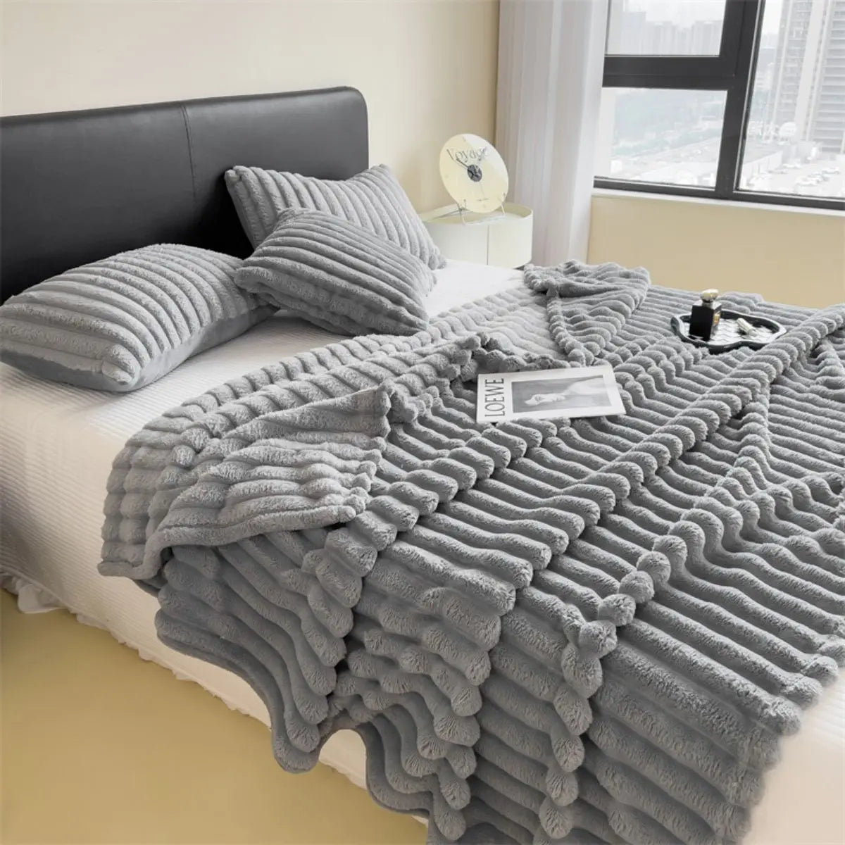 Solid color thickened wide striped multifunctional blanket, can be used as bed sheet cover blanket, nap blanket, pet blanket annizon.com