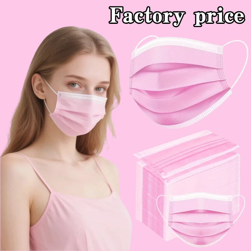 Great Value! Pink Disposable Masks - 3-Layer Breathable and Comfortable, Adjustable Ear Loops and Snug-Fitting Nose Pads - 200/100/50/10 Pieces, Cheap for Home Use, Can Be Purchased in Bulk, Perfect for Outdoor Activities, Ho