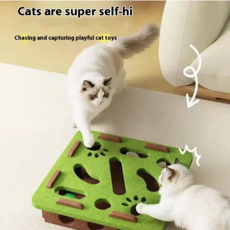Pet Cat Puzzle Maze Holes Toys Felt Box With Bell Ball Kitten Playing Toys Interactive Funny  Cat Supplies annizon.com