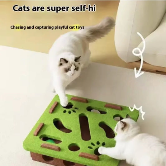 Pet Cat Puzzle Maze Holes Toys Felt Box With Bell Ball Kitten Playing Toys Interactive Funny  Cat Supplies annizon.com
