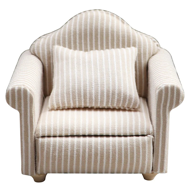 1: 12 Mini Furniture Sofa DIY Decoration Doll House Mini Furniture Living Room Furniture White Beige Sofa with Pillows annizon.com
