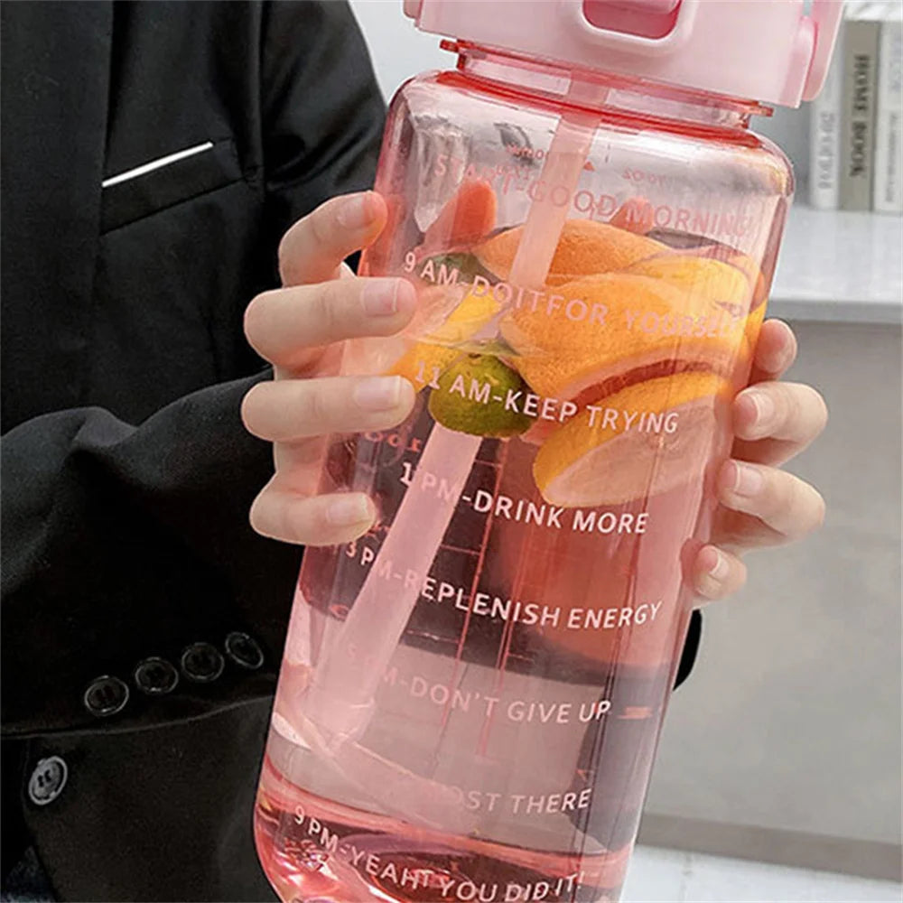 2L Water Bottle - Leak Proof, Time Marker, Plastic