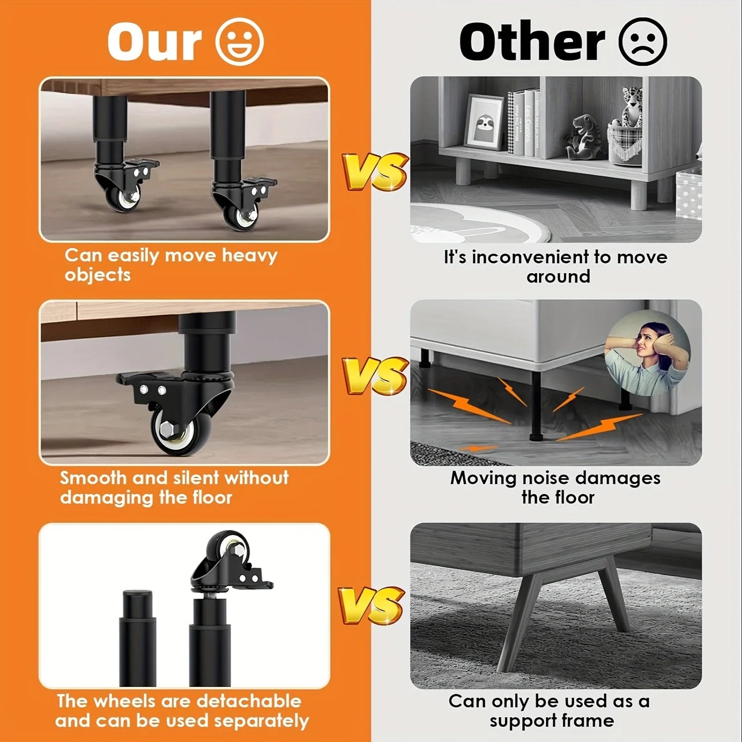 4pcs Metal Extendable Furniture Legs with Casters,  Table Legs,with Heavy-Duty Replacement for Cabinets, Sofas, Desks, Dressers annizon.com