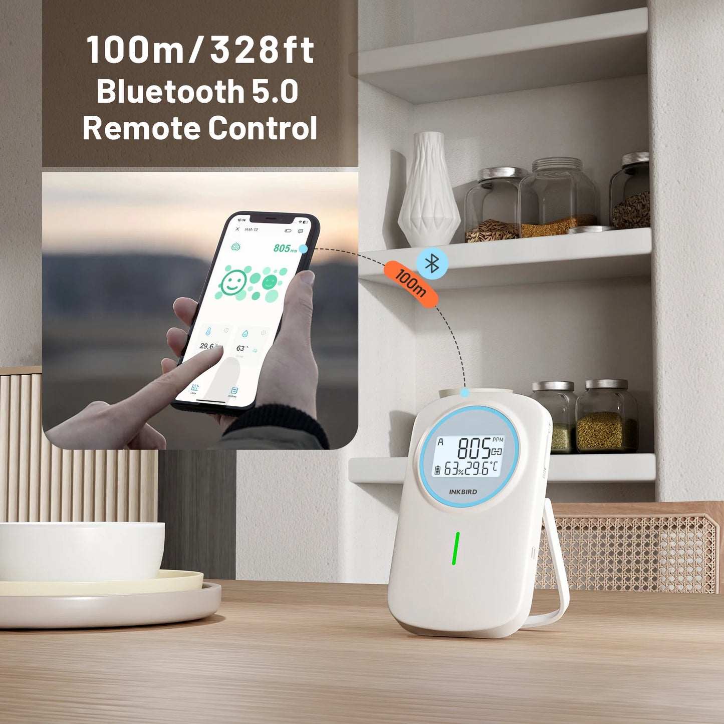 INKBIRD IAM-T2 Bluetooth Air Quality Monitor CO2 Temperature Humidity 3-In-1 Indoor Carbon Dioxide Detector for Home,Room,Office