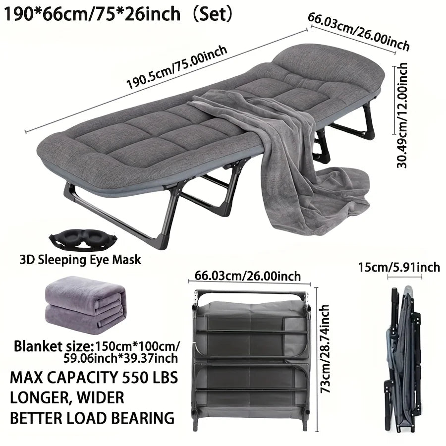 Heavy-Duty Adjustable Portable Folding Bed, Pillow & Blanket - 550 lbs Weight Capacity, Foldable Single Bed Frame annizon.com