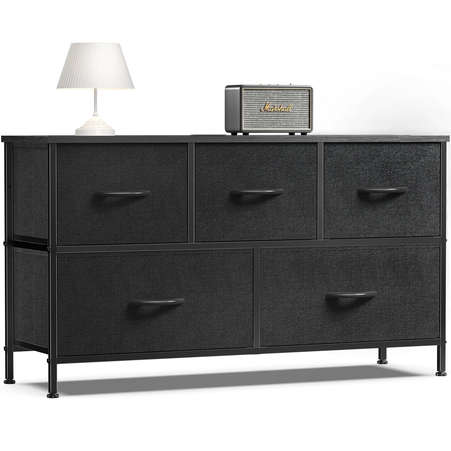 JHK Living Room Display Cabinet Layers With 5 Fabric Drawers Wardrobe Steel Frame Assembly Closet For Clothes Storage Dresser annizon.com