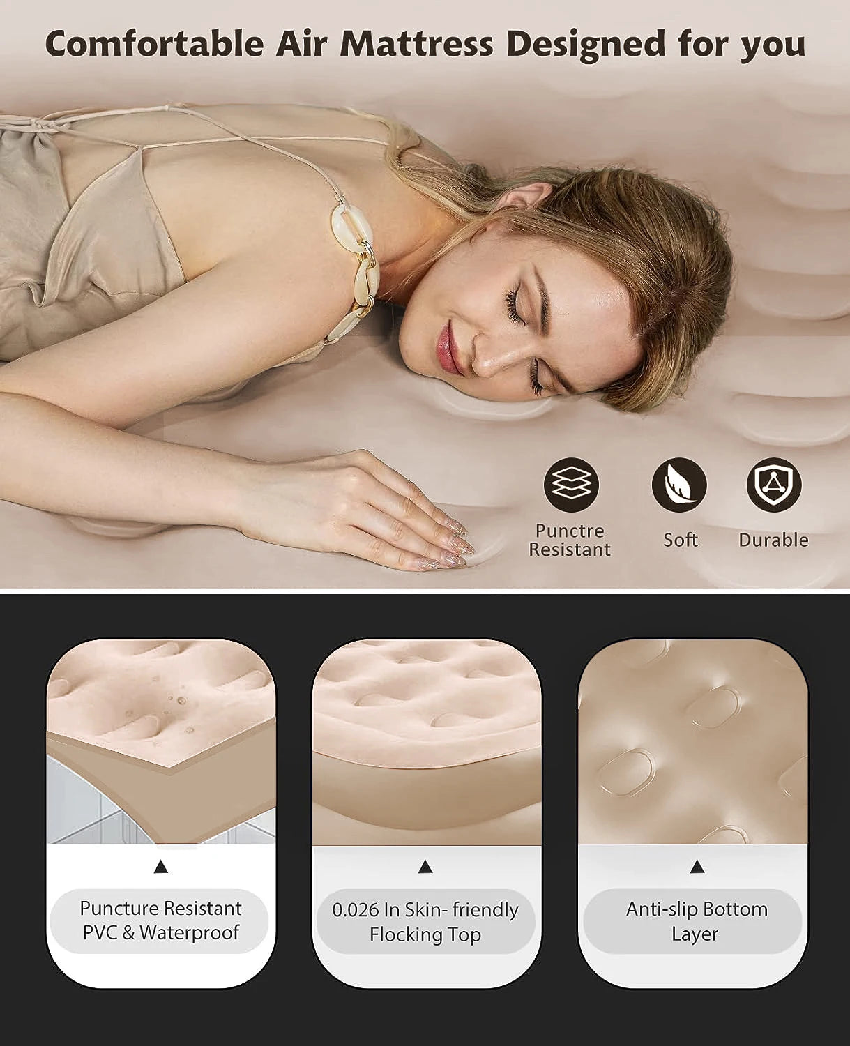 Interior Air Mattress Glamping Mats PVC Inflatable Sleeping Mattress Luxury 2 Person Camping Bed Mat Built-in Pump Thicken Mat annizon.com