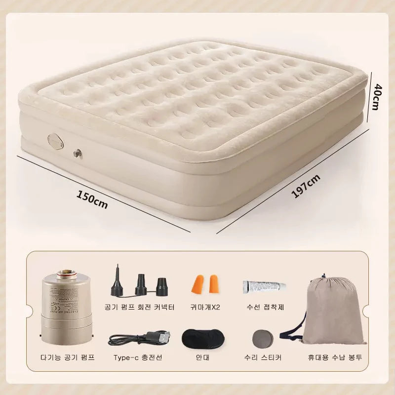 Interior Air Mattress Glamping Mats PVC Inflatable Sleeping Mattress Luxury 2 Person Camping Bed Mat Built-in Pump Thicken Mat annizon.com