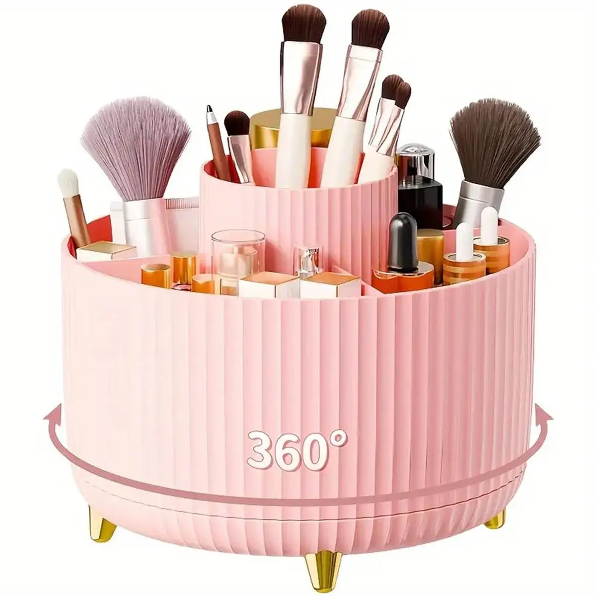 360° Rotating Makeup Organizer - 1pc Plastic Cosmetic Storage with 5 Compartments - Multi-Functional Holder for Brushes annizon.com
