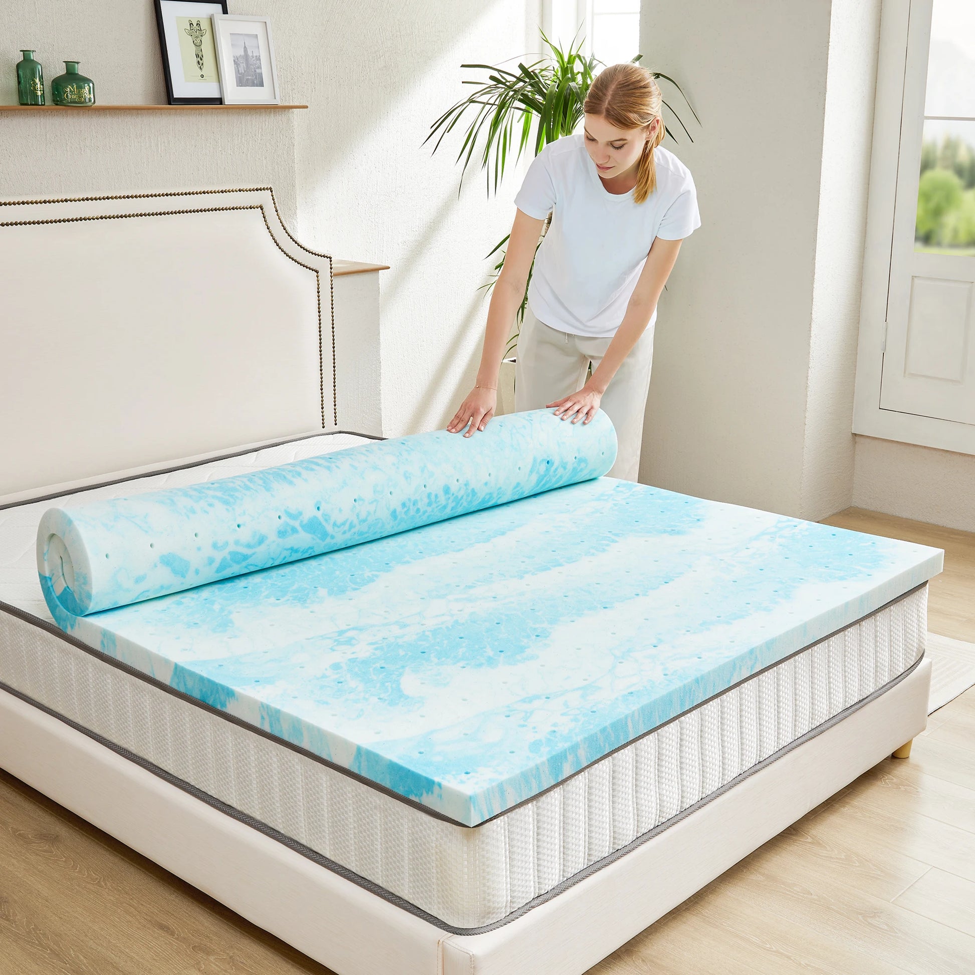JHK 2 Inch Gel Memory Foam Mattress Topper Full Size Cooling Mattress Soft and Breathable Bed Topper School Bedroom Furniture annizon.com