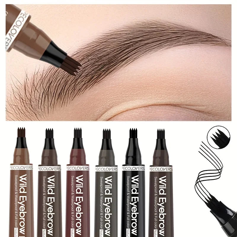 6 Colors 1pc Eyebrow Pen Waterproof 4 Split Tip Eyebrows Pen Eyebrow Tattoo Pen Waterproof Liquid Black Eyebrow Makeup Pencil annizon.com