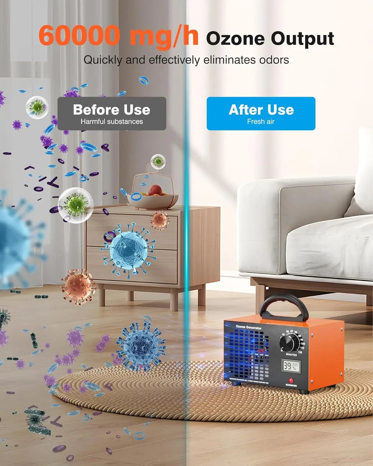 Ozone Generator 60000mg/h Ozone Machine Air Purifier Cleaning Odor Remover High Capacity Commercial/Industrial Ozone Generator
