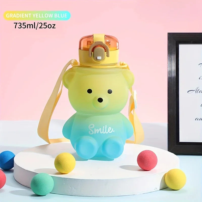 Cute Bear Water Bottle BPA-Free with Straw - Kids
