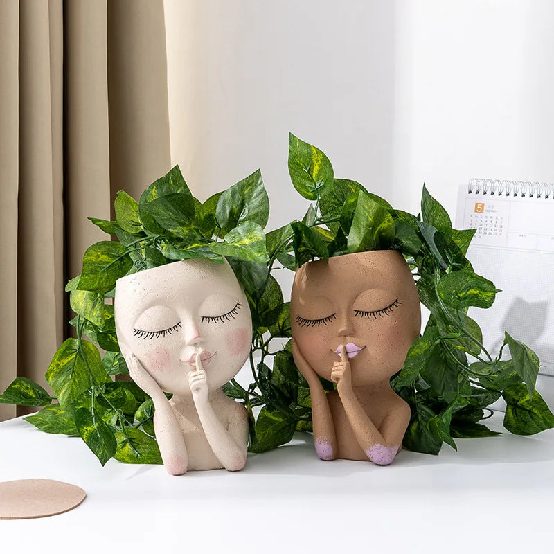 New Girls Face Head Flower Planter Succulent Flower Pots Doll Design Art Vase Garden Decoration Nordic Tabletop Crafts Ornaments